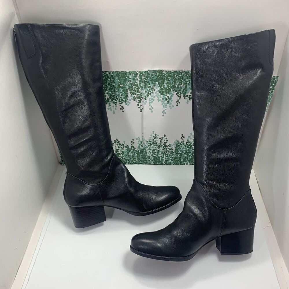 BORN Black Leather Tall Stacked Heel Boots 9.5 Womens - Picture 12 of 16